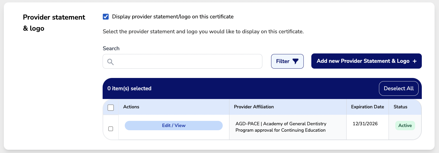Section Overview: Provider Statement & Manager (Adding A CE Certificate)