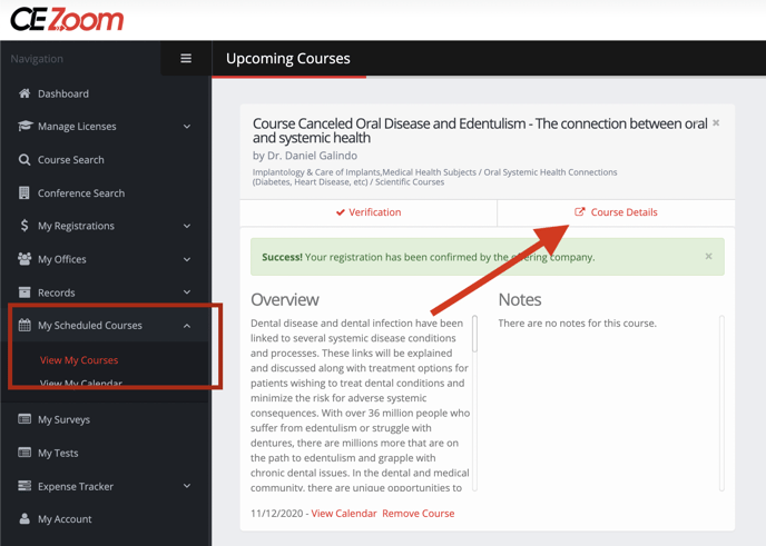 course details from scheduled courses