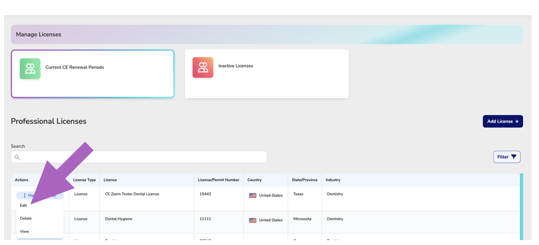 How to Edit your Current License or CE renewal period to add a license ...