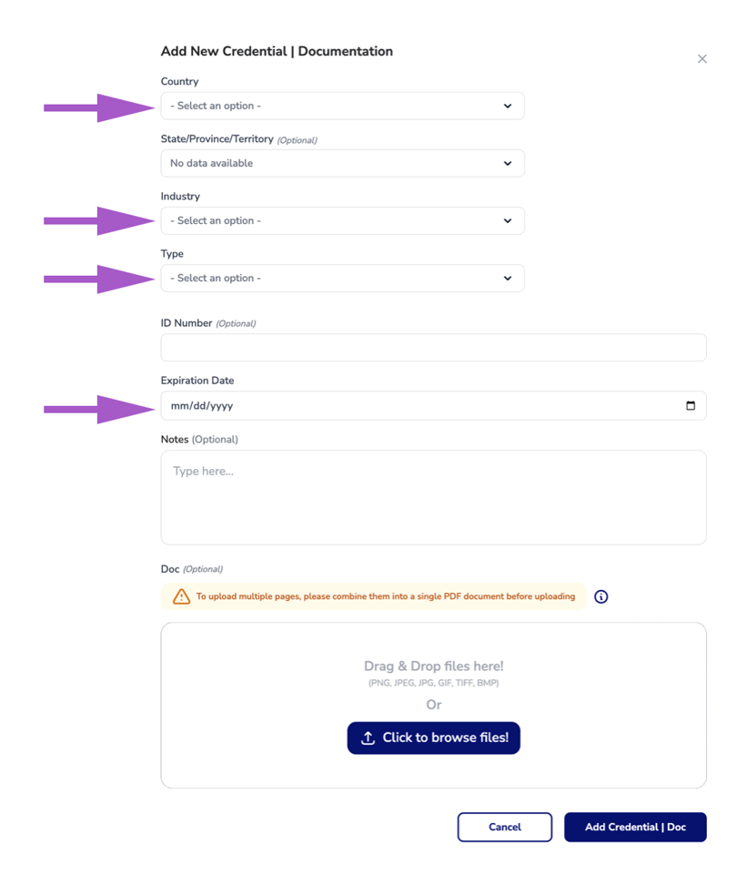 Add a New Credential or Document